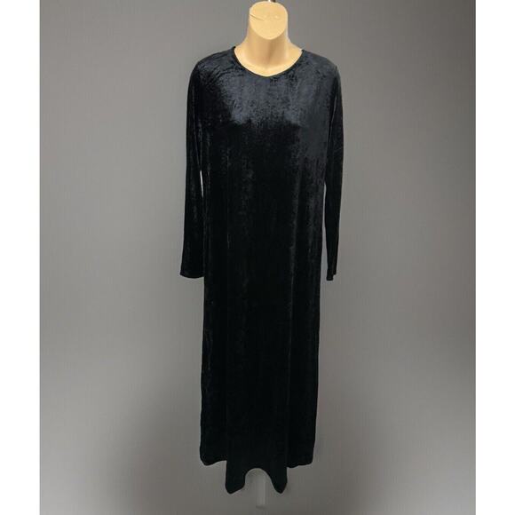 EILEEN FISHER Black Velvet Long Sleeve Maxi Dress Size Small Holiday - Picture 2 of 14